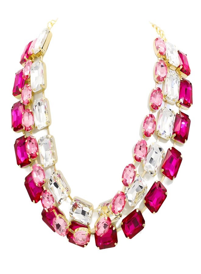 CIOOU Crystal Rhinestone Heart Gemstone Choker Collar Necklace for Women Sparkly Colored Emerald Neck Chain Statement Necklace For Women (3 strands rhinestone necklace 03) - Image 1